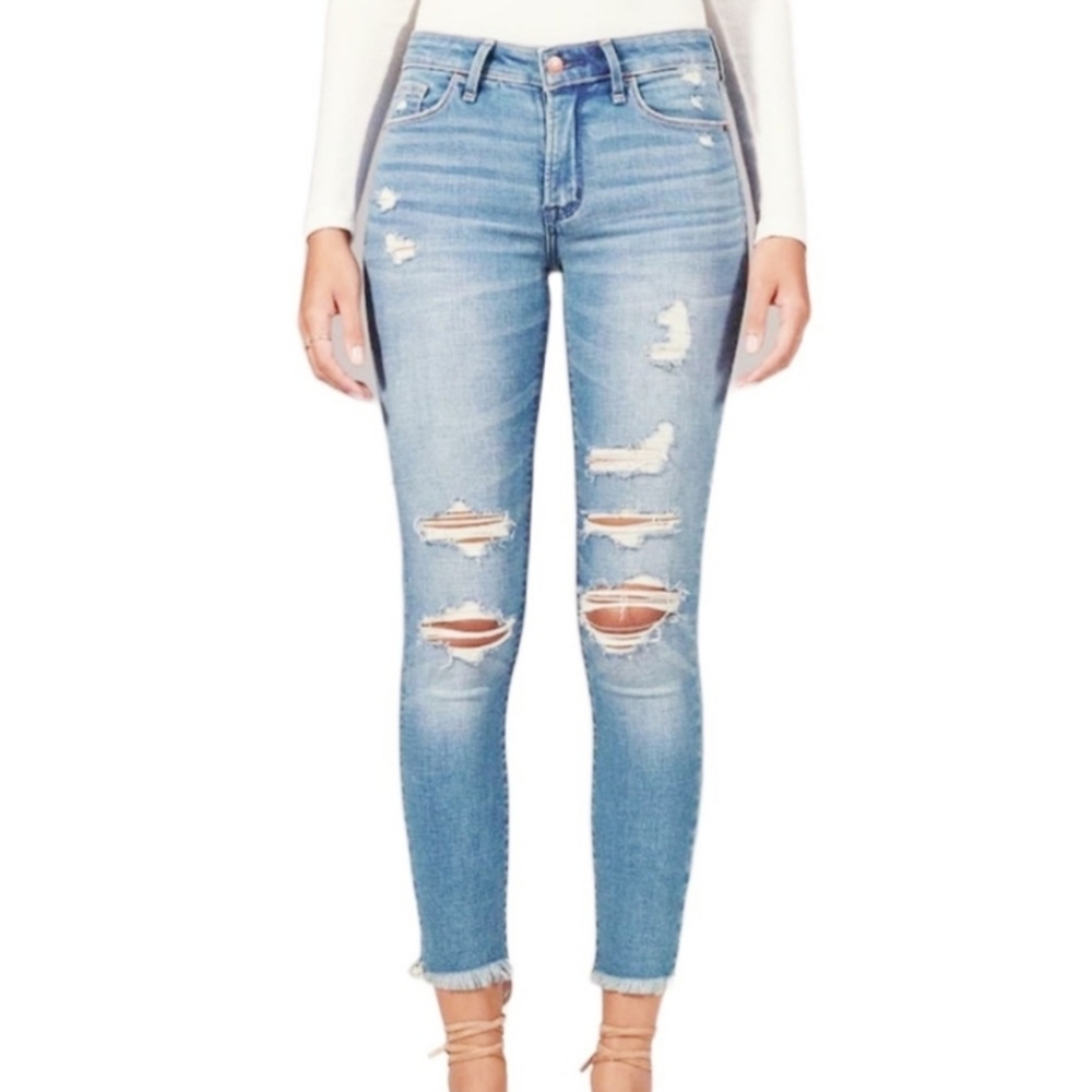 Abercrombie & Fitch "Harper" low-rise distressed ankle skinny jeans